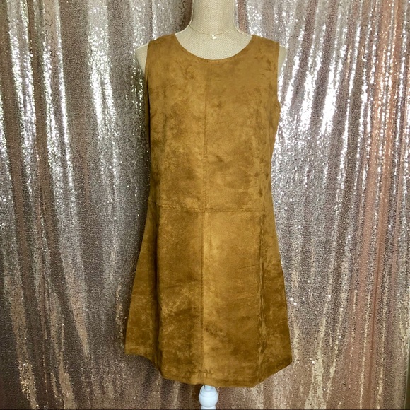 Cognac Vegan Suede Mini Shift Dress - Picture 3 of 11
